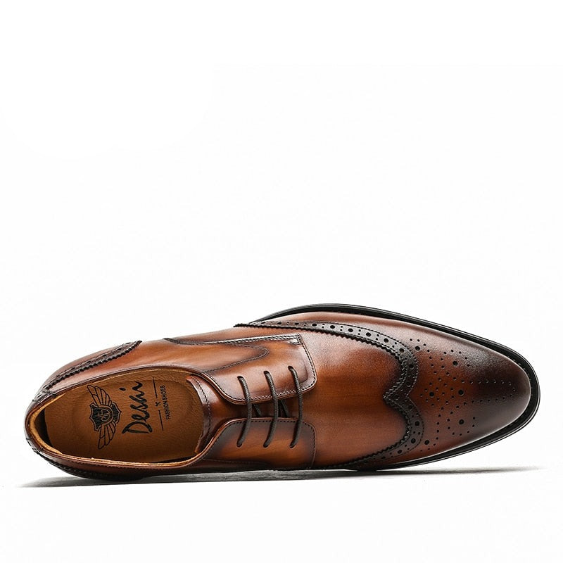 ParGrace Genuine Leather Derby Classic Brogue Carved  High Quality Shoes