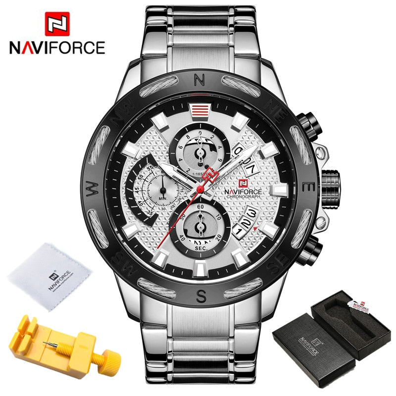 NAVIFORCE Sport Waterproof  Watches Stainless Steel Fashion Luxury Gold Watch