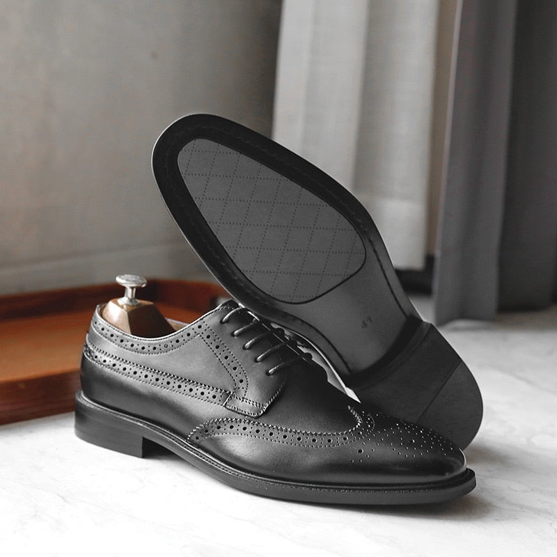 ParGrace Genuine Leather Derby Business Dress Gentleman Classic Design  Brogue Carved