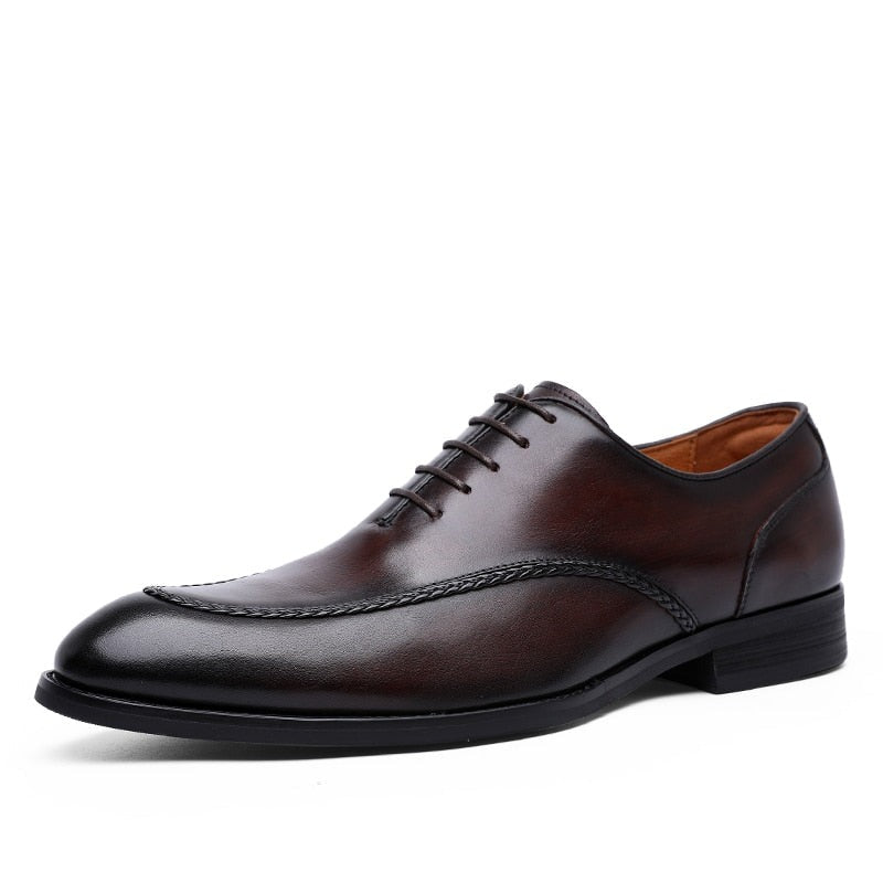 ParGrace British Toe Carved Genuine Leather  Business Shoes
