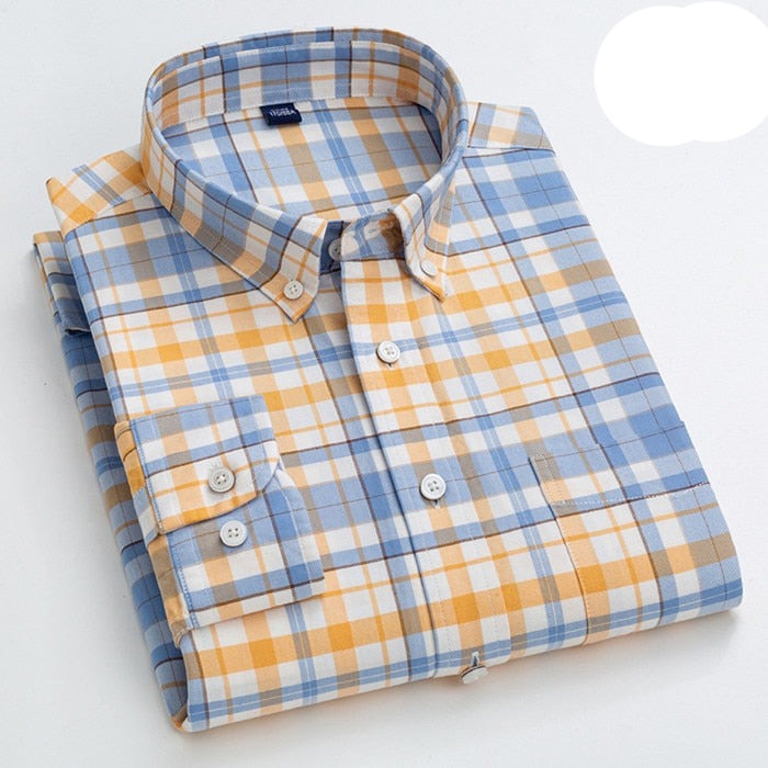 High Quality 100% Cotton Men Oxford Shirt Casual Striped