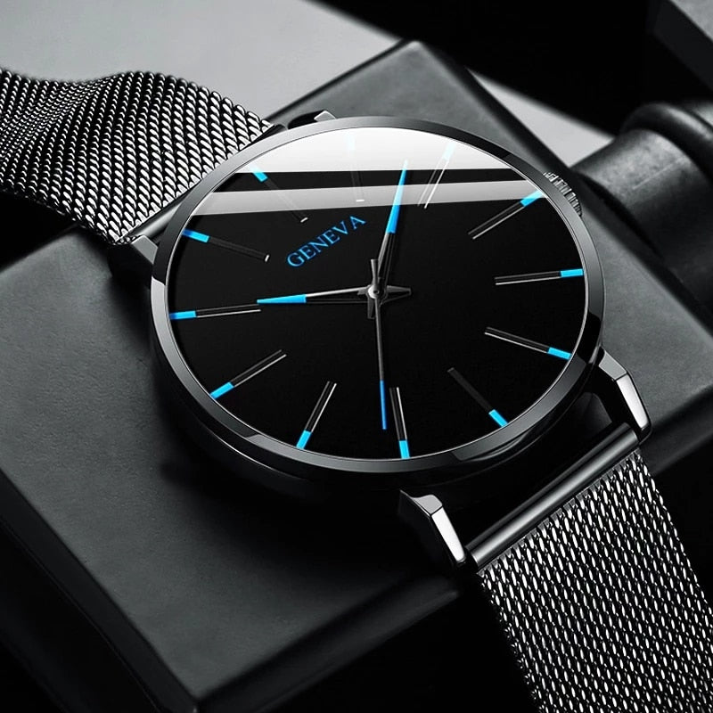 ParGrace Minimalist Ultra Thin Watches Stainless Steel Mesh Belt Quartz Watch