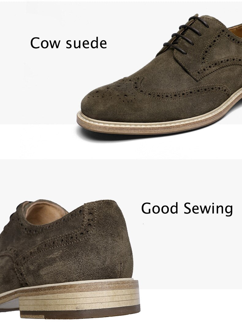 ParGrace Genuine Derby Men Shoes Cow Suede Leather