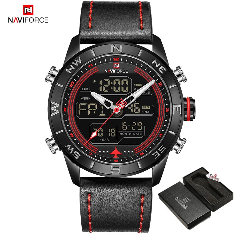 NAVIFORCE  Army Military Watch Digital Leather Sport waterproof  Quartz