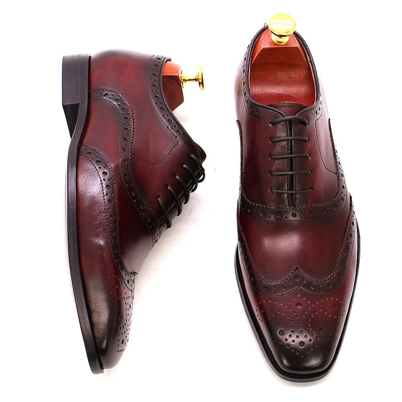 ParGrace Genuine Calfskin Leather Handmade Wingtip Oxford
