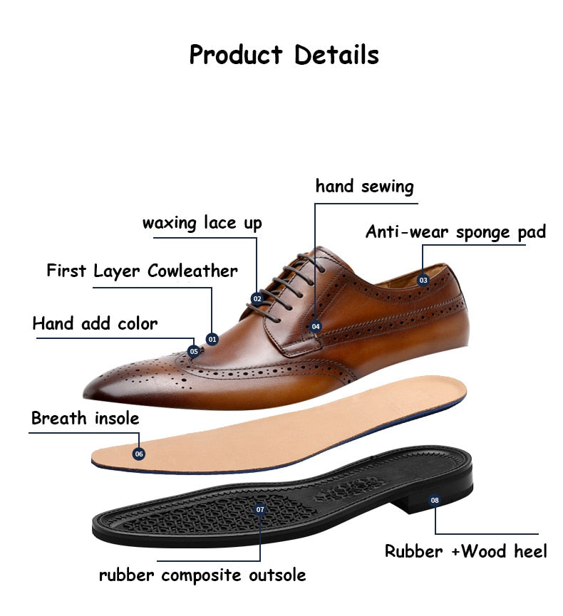 ParGrace Genuine Leather Derby Business Dress Gentleman Classic Design  Brogue Carved