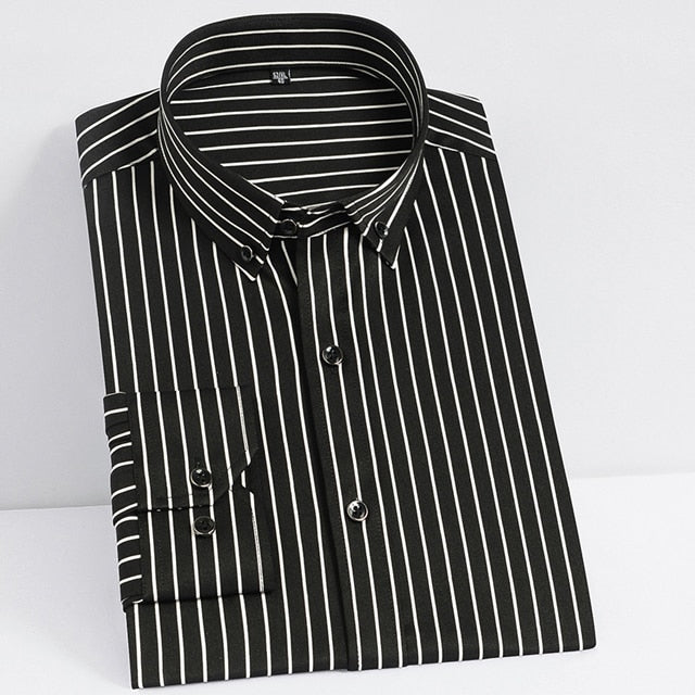 Slight Strech Soft Striped Dress Shirts Without Pocket Long Sleeve