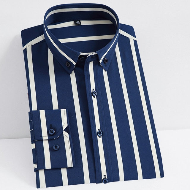 Slight Strech Soft Striped Dress Shirts Without Pocket Long Sleeve