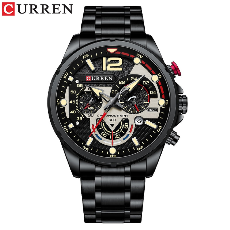 CURREN  Sport Quartz Chronograph Wristwatches Luxury Stainless Steel Clock with Luminous