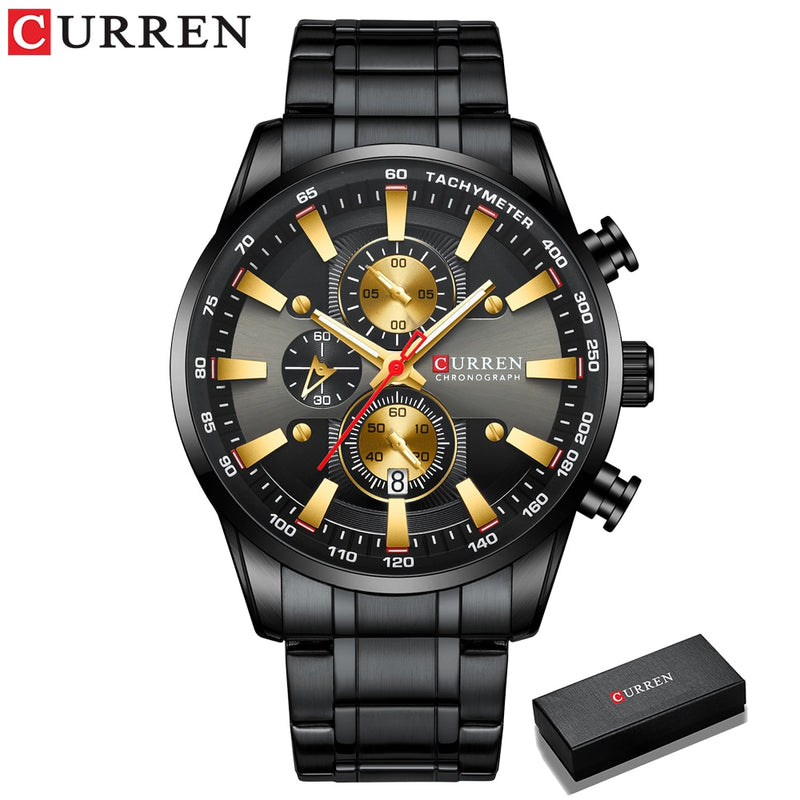 CURREN  Luxury Sporty Chronograph Wrist Quartz Stainless Steel Band