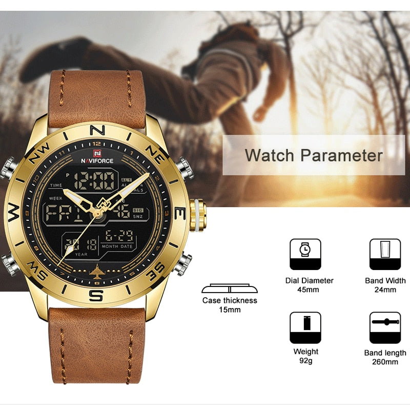 NAVIFORCE  Army Military Watch Digital Leather Sport waterproof  Quartz