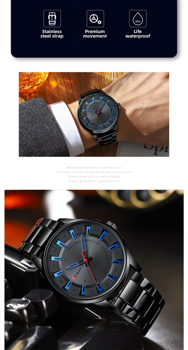 CURREN  Simple Style Men Watches Quartz Wristwatches Stainless Steel Band