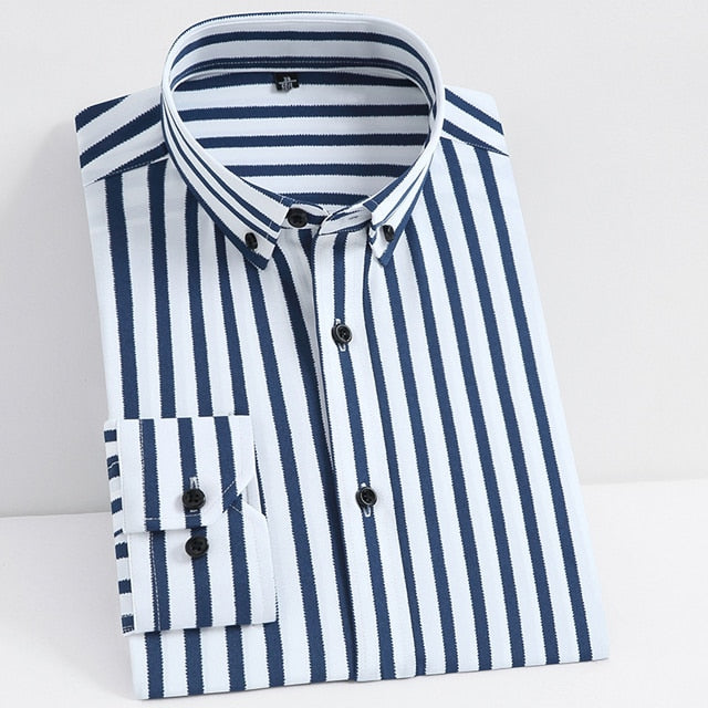 Slight Strech Soft Striped Dress Shirts Without Pocket Long Sleeve