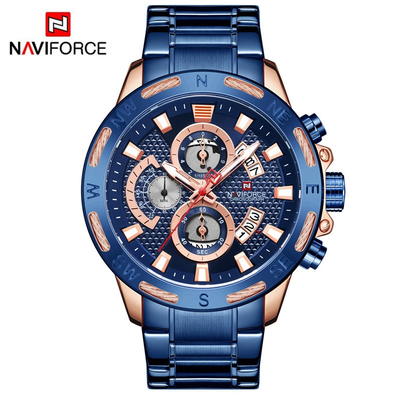 NAVIFORCE Sport Waterproof  Watches Stainless Steel Fashion Luxury Gold Watch