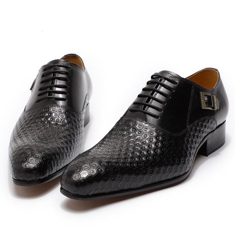 ParGrace  Luxury Genuine Leather Geometric Prints Office Wedding Man