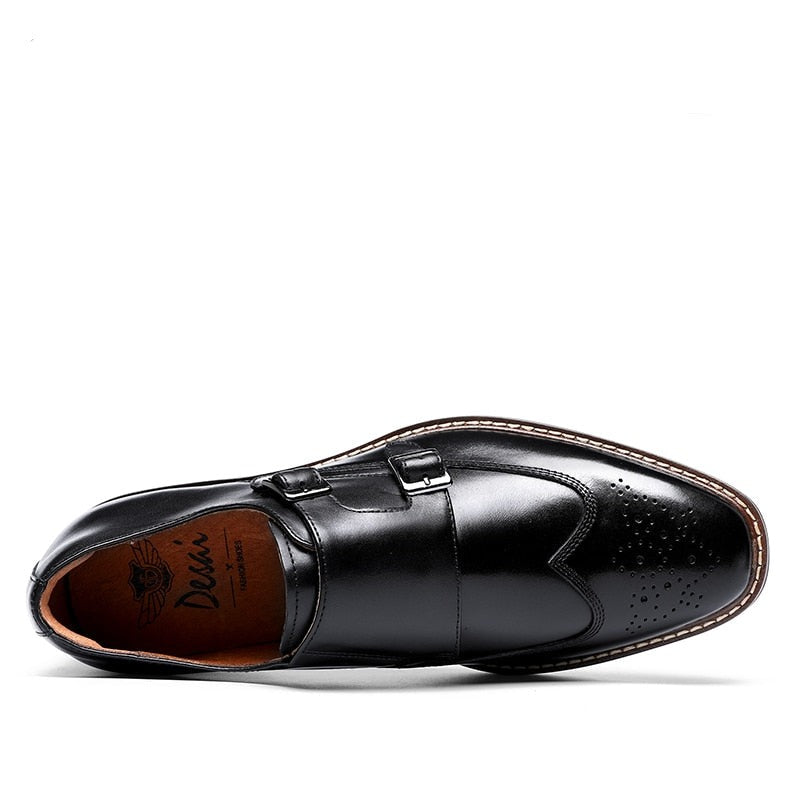 ParGrace Monk Strap Slip on Genuine Leather  Brogue Shoes  with Buckle