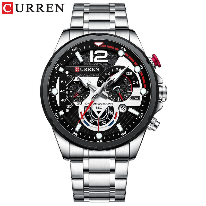 CURREN  Sport Quartz Chronograph Wristwatches Luxury Stainless Steel Clock with Luminous