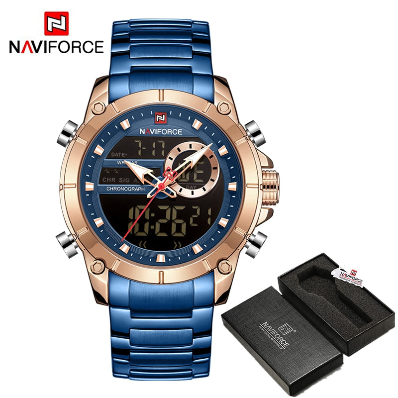 NAVIFORCE Luxury Original Sports Wrist Watch Quartz Steel Waterproof Dual Display