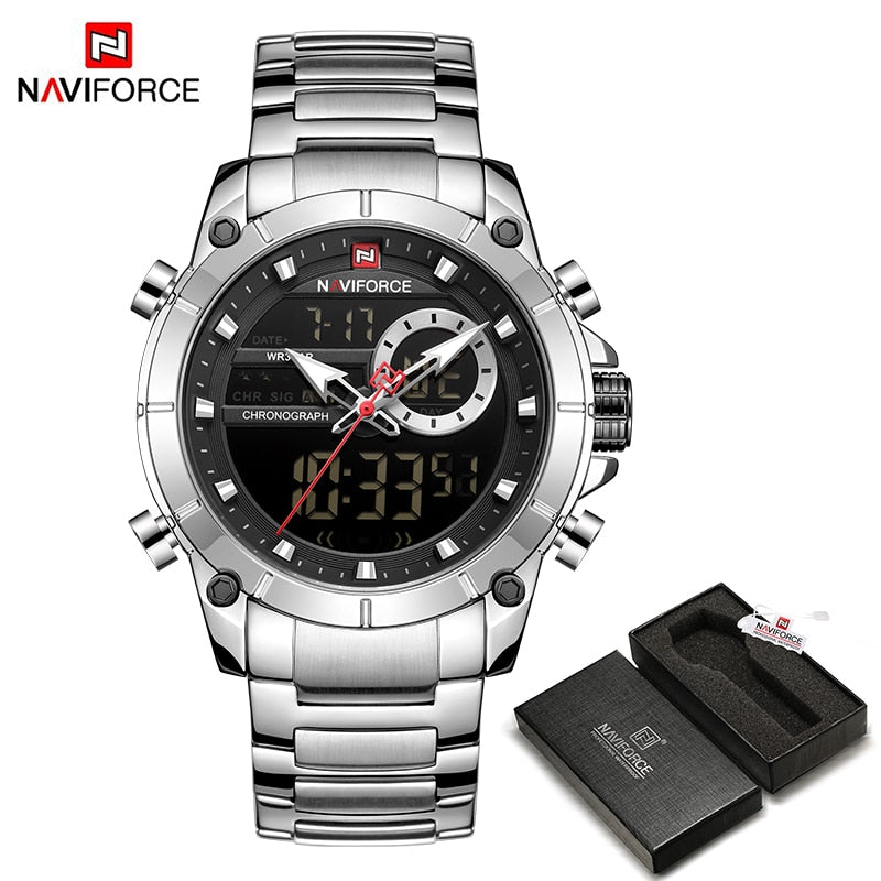 NAVIFORCE Luxury Original Sports Wrist Watch Quartz Steel Waterproof Dual Display