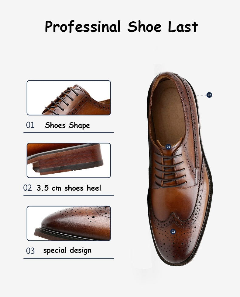 ParGrace Genuine Leather Derby Business Dress Gentleman Classic Design  Brogue Carved