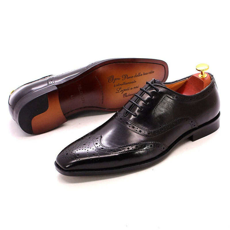 ParGrace Genuine Calfskin Leather Handmade Wingtip Oxford