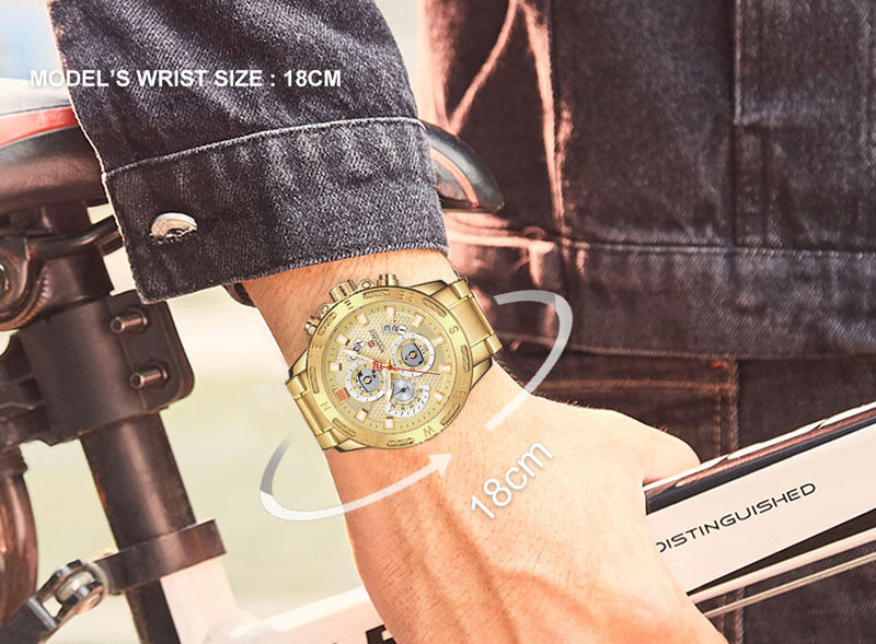 NAVIFORCE Sport Waterproof  Watches Stainless Steel Fashion Luxury Gold Watch