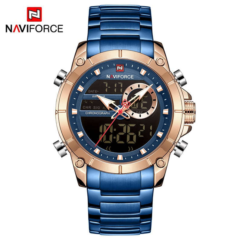 NAVIFORCE Luxury Original Sports Wrist Watch Quartz Steel Waterproof Dual Display