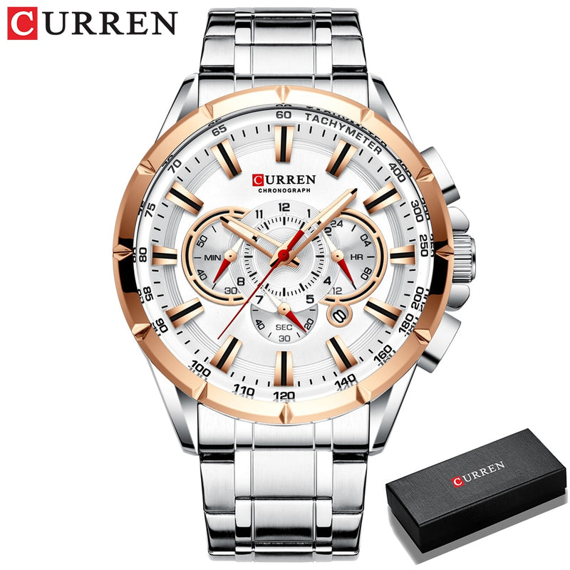 CURREN  Casual Sport Chronograph Watches Big Dial Quartz  with Luminous Pointers