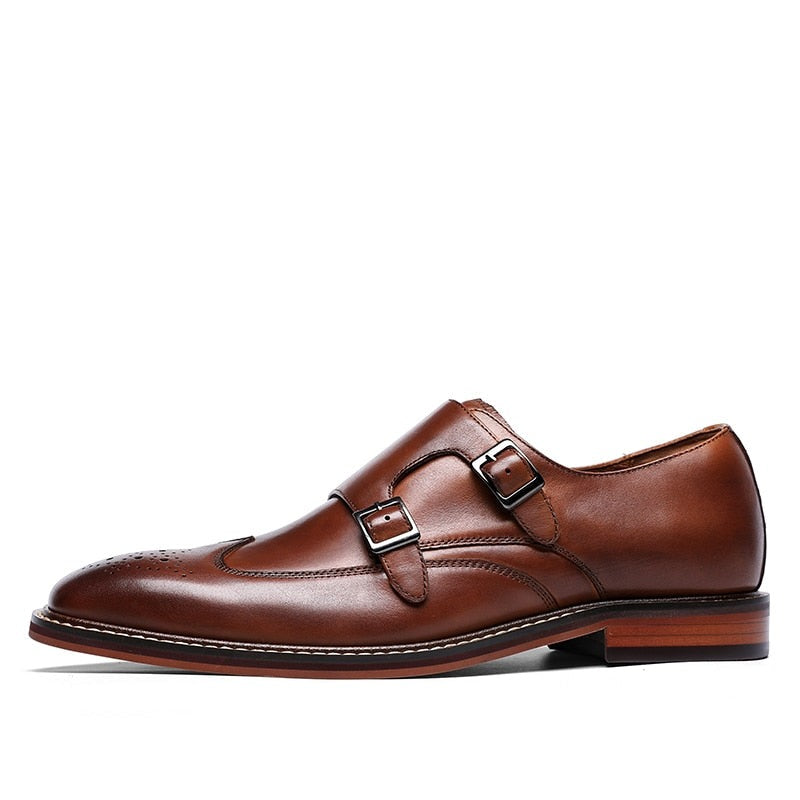 ParGrace Monk Strap Slip on Genuine Leather  Brogue Shoes  with Buckle