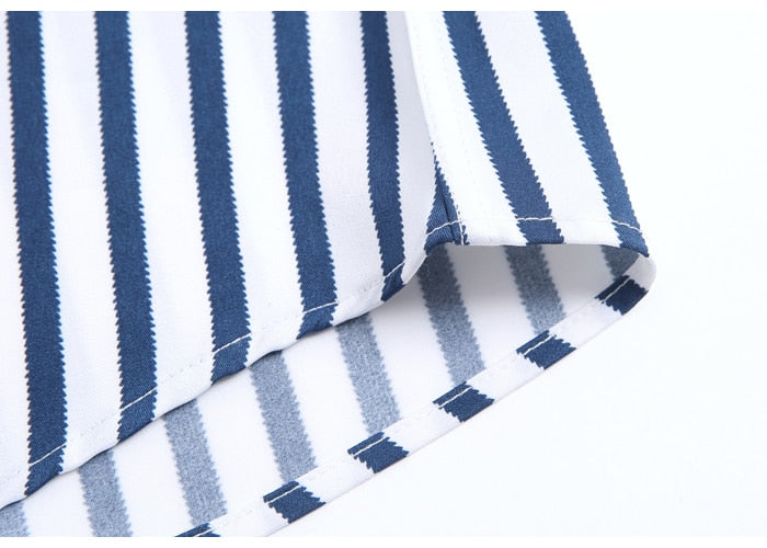 Slight Strech Soft Striped Dress Shirts Without Pocket Long Sleeve