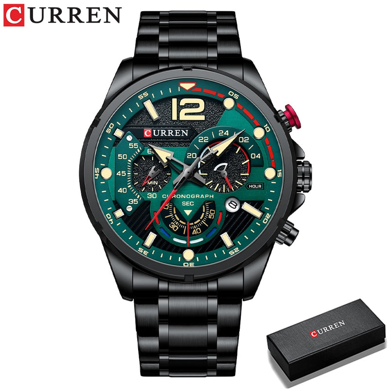 CURREN  Sport Quartz Chronograph Wristwatches Luxury Stainless Steel Clock with Luminous