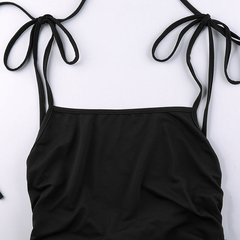 ParGrace Strappy Ruched Sexy Black Dress