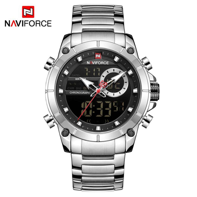 NAVIFORCE Luxury Original Sports Wrist Watch Quartz Steel Waterproof Dual Display