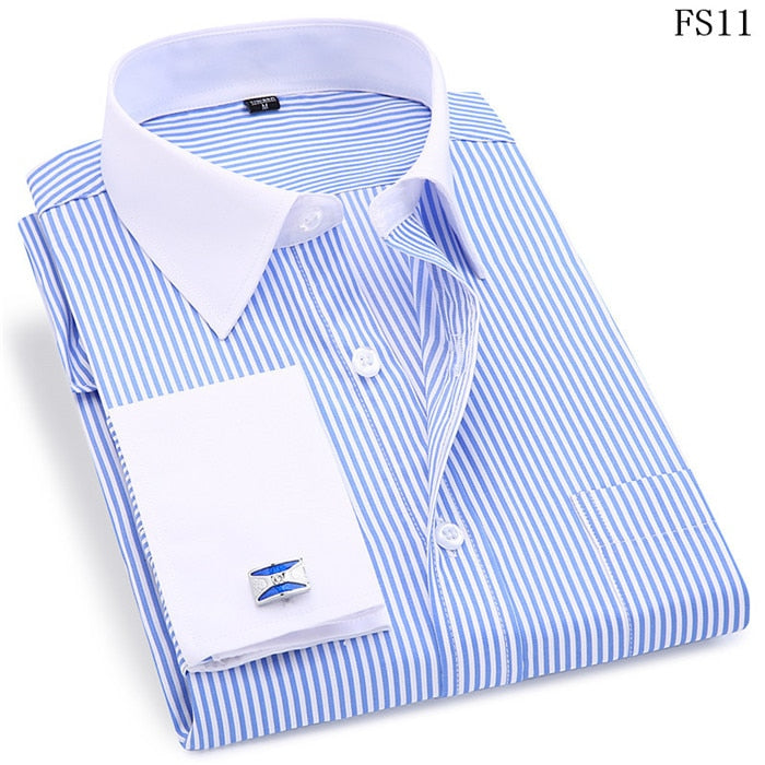 ParGrace Striped  French Cufflinks Shirts with Long Sleeve