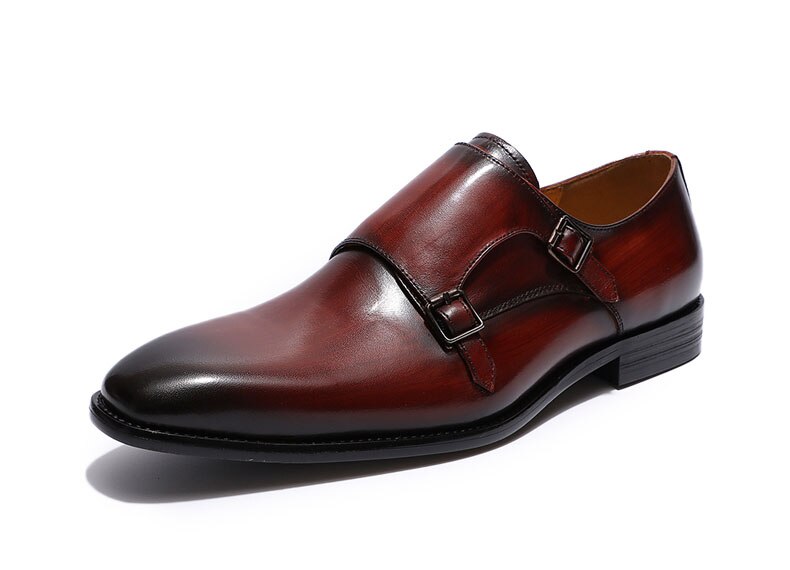 ParGrace Formal  Oxfords Double Buckles Monk Strap  Shoes Genuine Leather