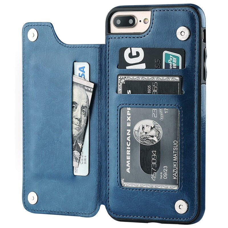 Luxury Slim Fit Premium Leather Cover For iPhones Plus Wallet Card Slots Shockproof Flip Case