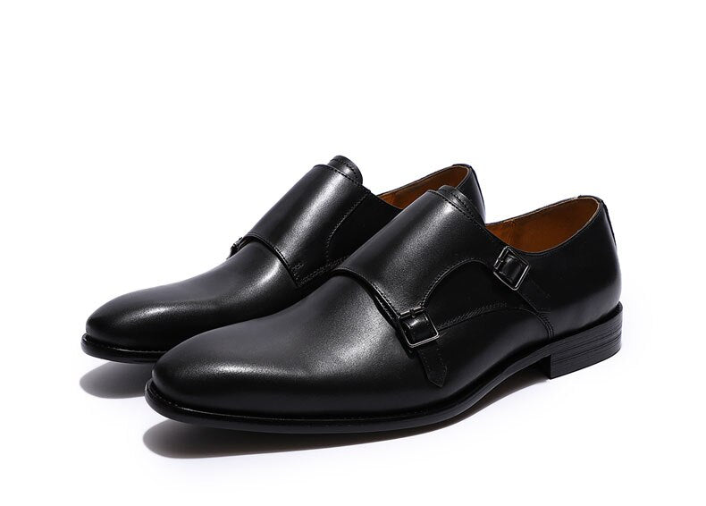 ParGrace Formal  Oxfords Double Buckles Monk Strap  Shoes Genuine Leather