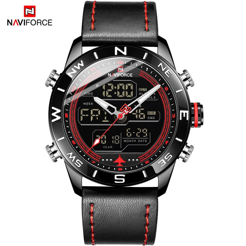 NAVIFORCE  Army Military Watch Digital Leather Sport waterproof  Quartz