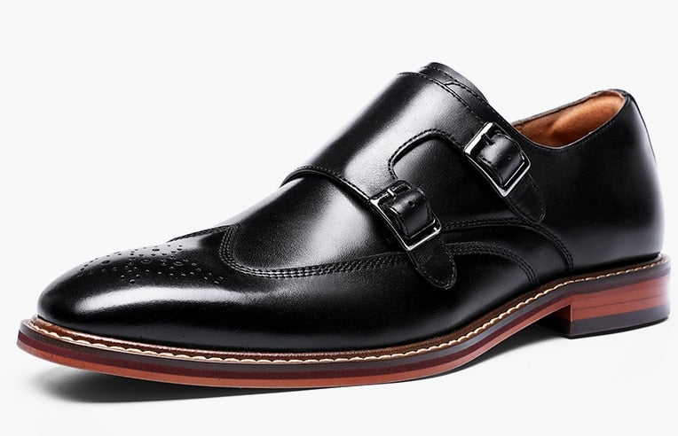 ParGrace Monk Strap Slip on Genuine Leather  Brogue Shoes  with Buckle