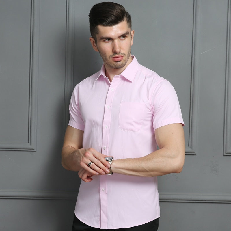 ParGrace Short Sleeved Shirt Summer  Regular Fit Shirt Men Social Shirts