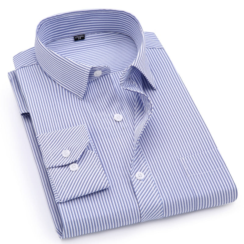 ParGrace Slim Fit  Long Sleeved Shirt Classic Striped Male Social Dress Shirts