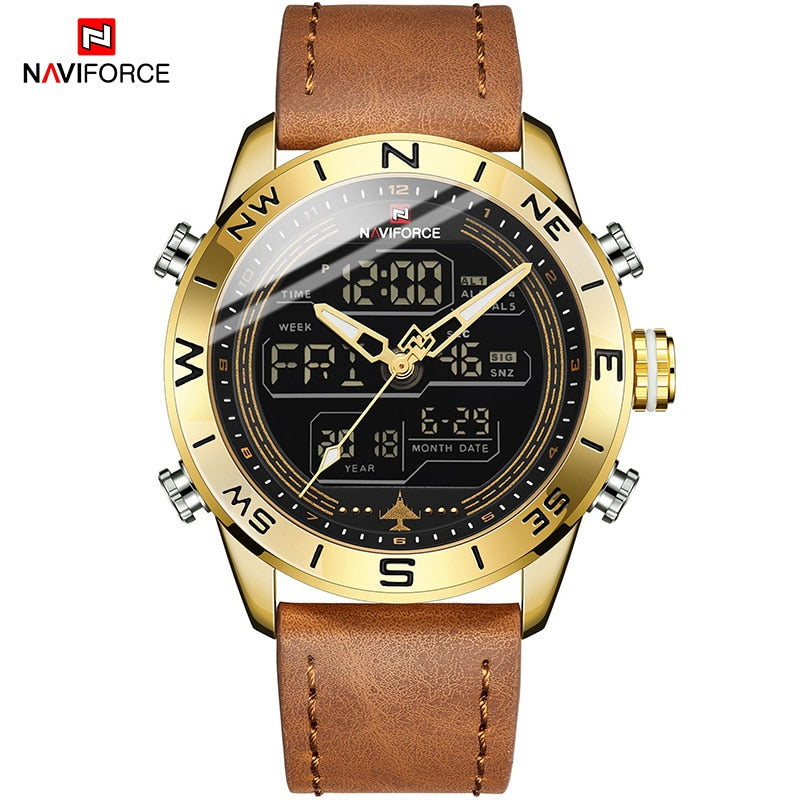 NAVIFORCE  Army Military Watch Digital Leather Sport waterproof  Quartz