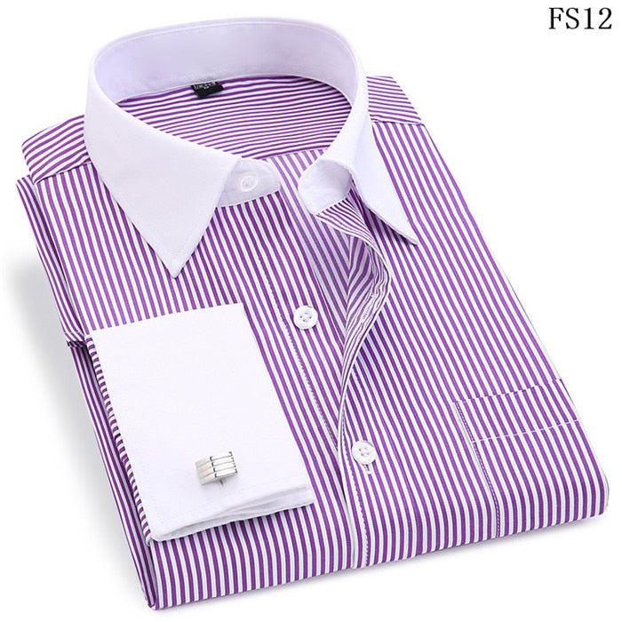 ParGrace Striped  French Cufflinks Shirts with Long Sleeve