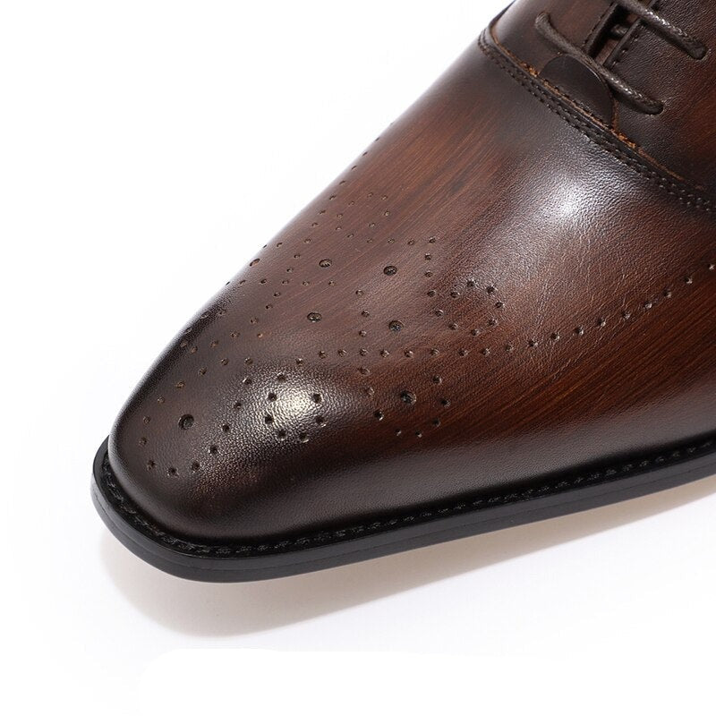 ParGrace Genuine Leather Oxford Shoes Buckle Lace-Up