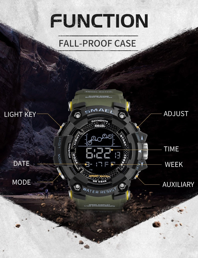 SMAEL Military Waterproof Sport Wrist Watch Digital