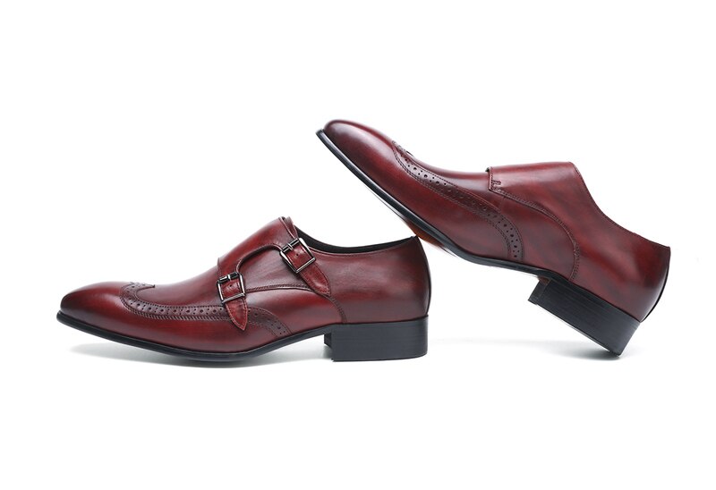 ParGrace Genuine Leather Pointed Toe Dressy  Monk Strap