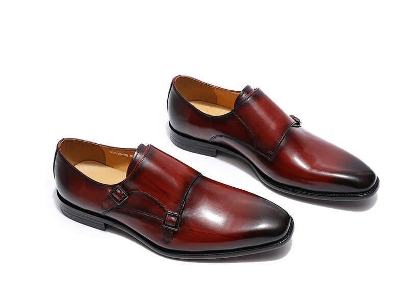 ParGrace Formal  Oxfords Double Buckles Monk Strap  Shoes Genuine Leather
