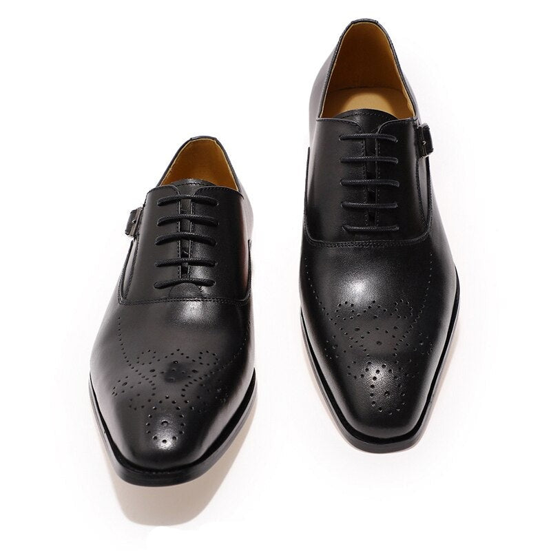 ParGrace Genuine Leather Oxford Shoes Buckle Lace-Up