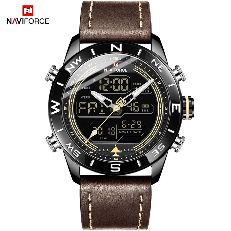 NAVIFORCE  Army Military Watch Digital Leather Sport waterproof  Quartz