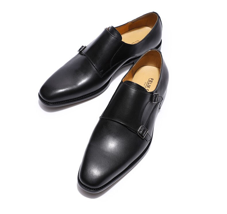 ParGrace Formal  Oxfords Double Buckles Monk Strap  Shoes Genuine Leather